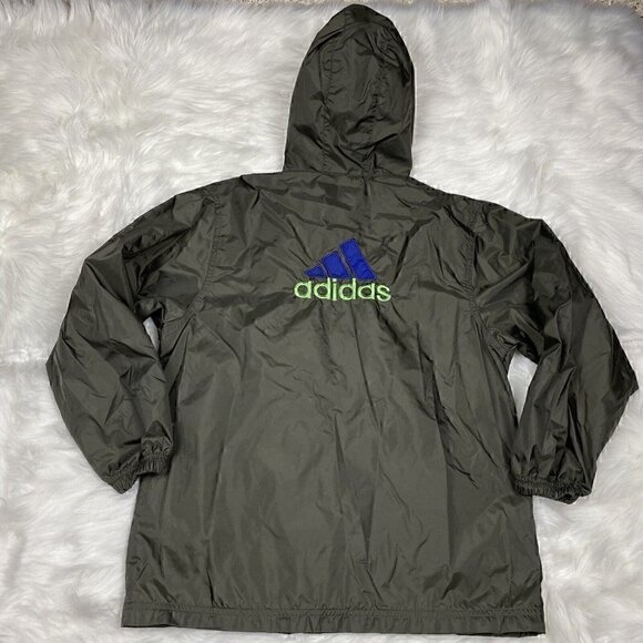 VINTAGE Adidas Jacket Boy's Medium Olive Green 3 Stripe Full Zip 90's Y2K - Picture 9 of 12